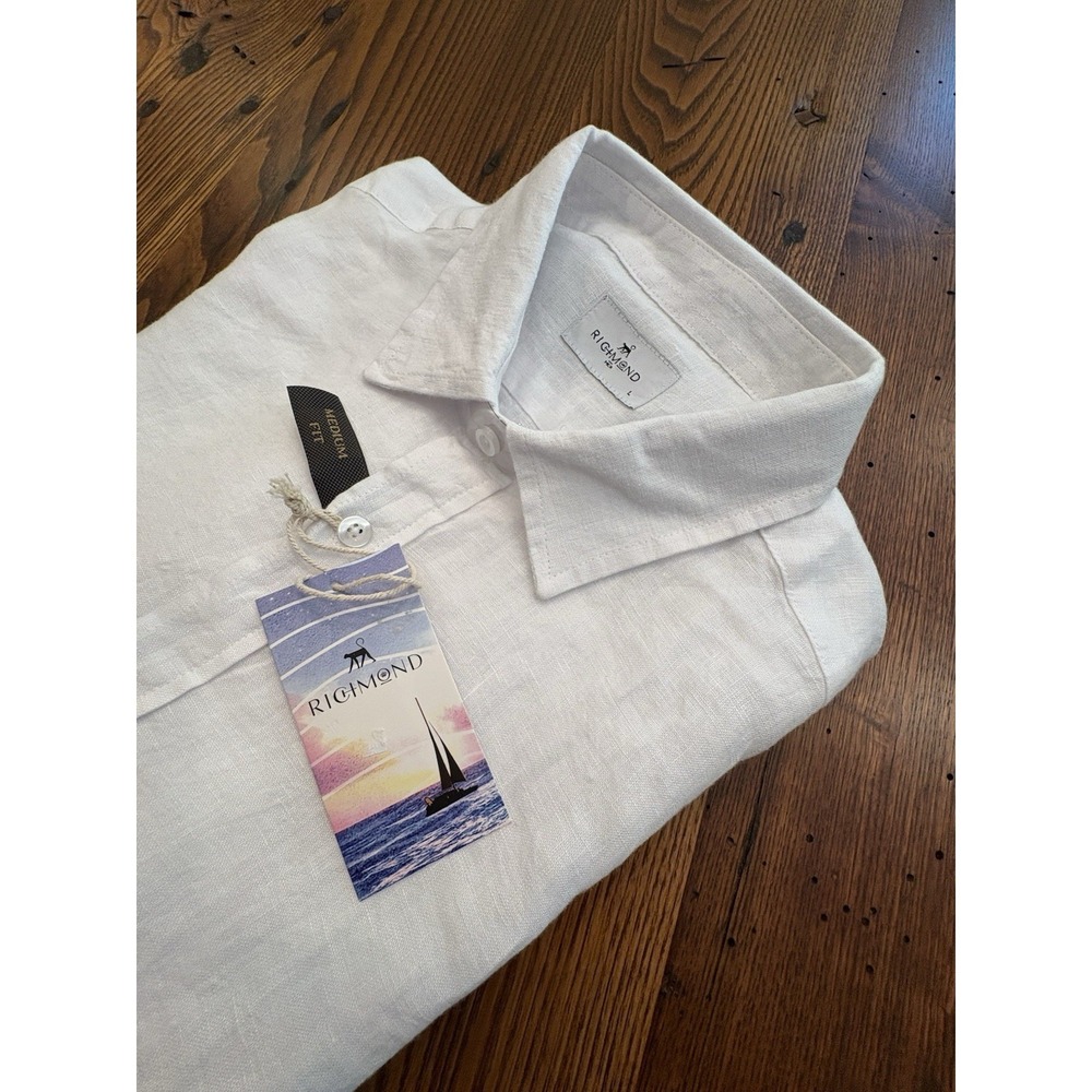 Richmond Linen Shirt L White Long Sleeve Beach Boating Cocktails